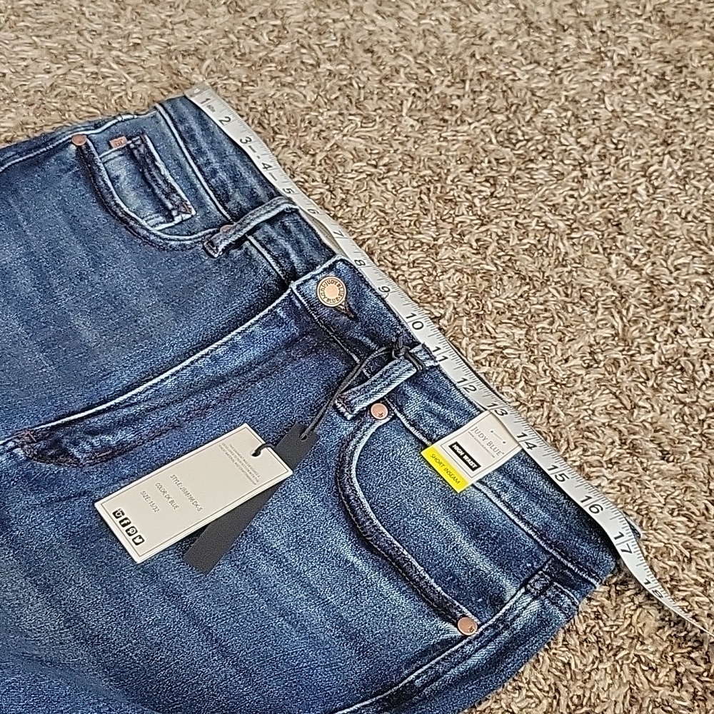 Judy Blue Jeans Whiskered Boot Cut Daisy Short Inseam 15 / 32 Dark Blue New - Picture 8 of 14